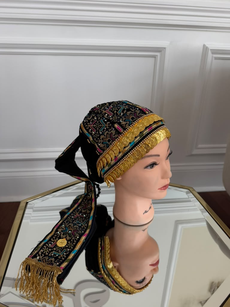 Blue Embroidery Tatreez Waka Head Piece