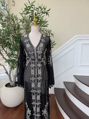 Black Silver Stone Cardigan Abaya