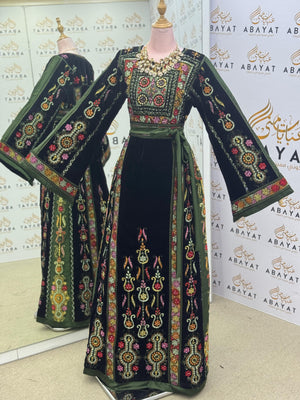 Premium Palestinian Malakah Velvet Thobe – Forest Green Edition