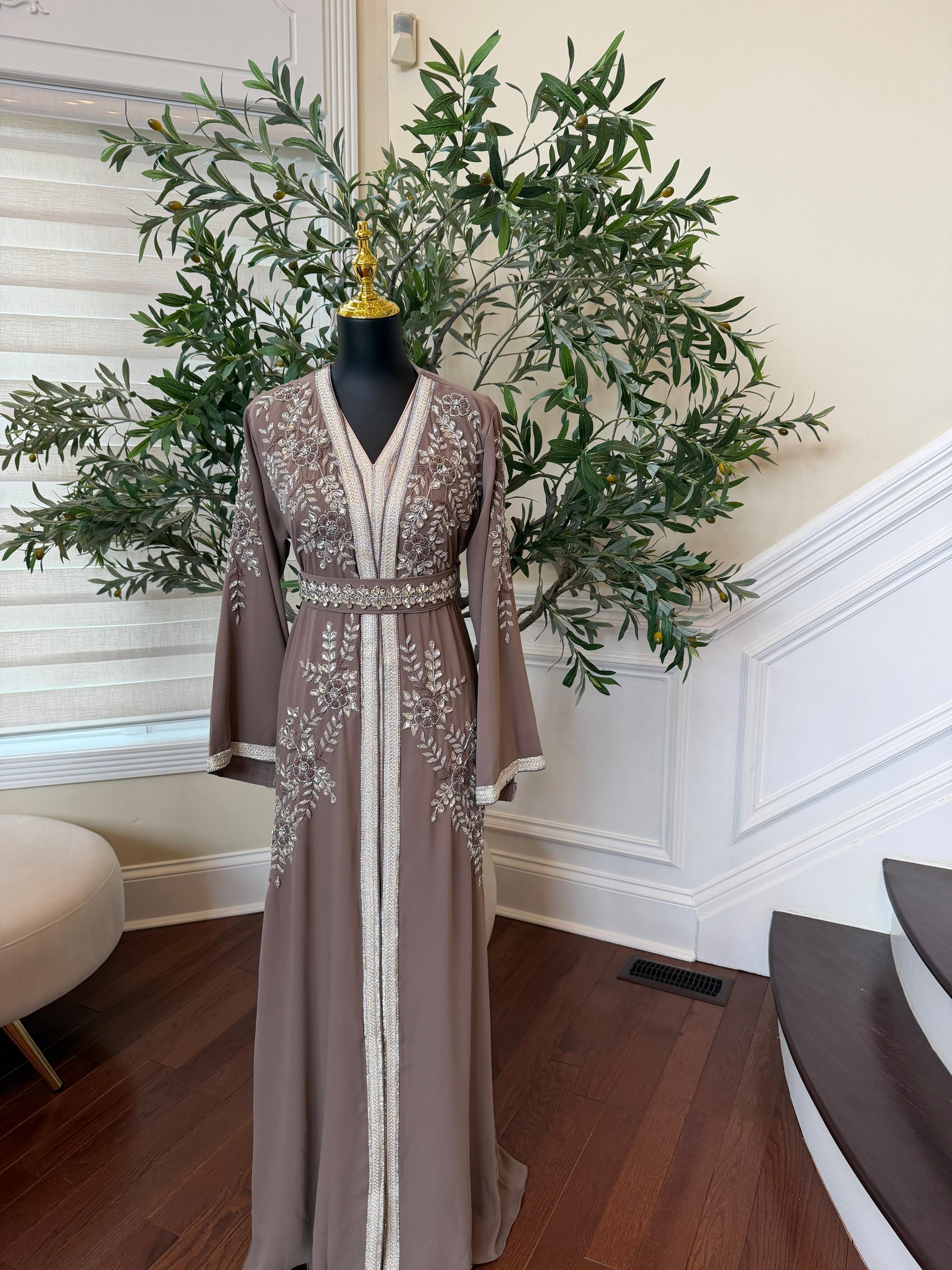 Taupe Beaded Charm Elegance Kuftan