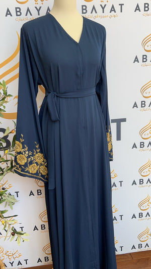 Elegant Navy Blue Abaya with Gold Beads