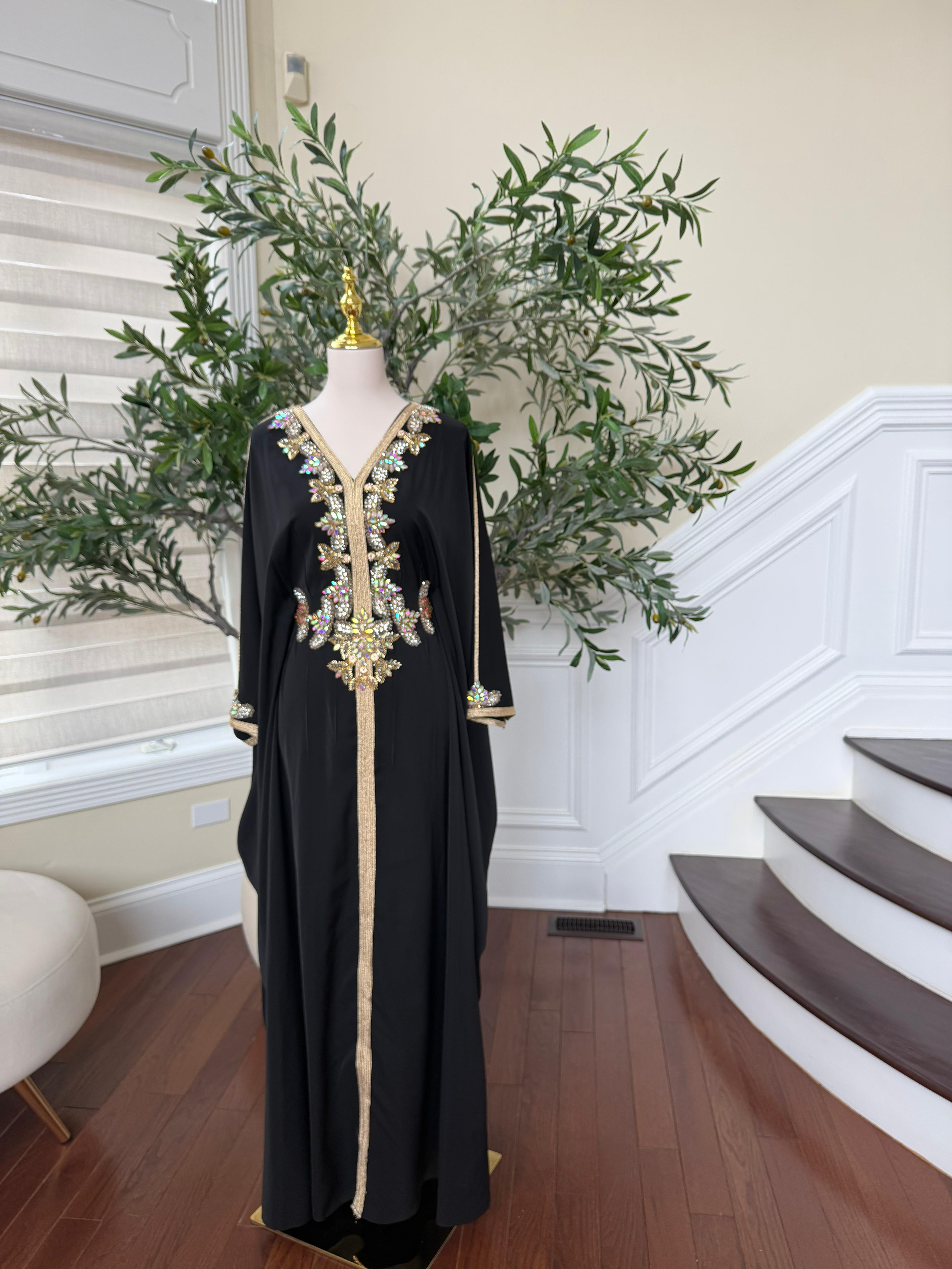 Black Royale Beaded Butterfly Abaya