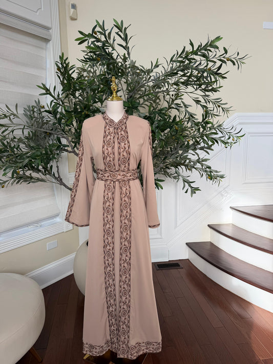 Tan Elegance Brown Tatreez Thobe