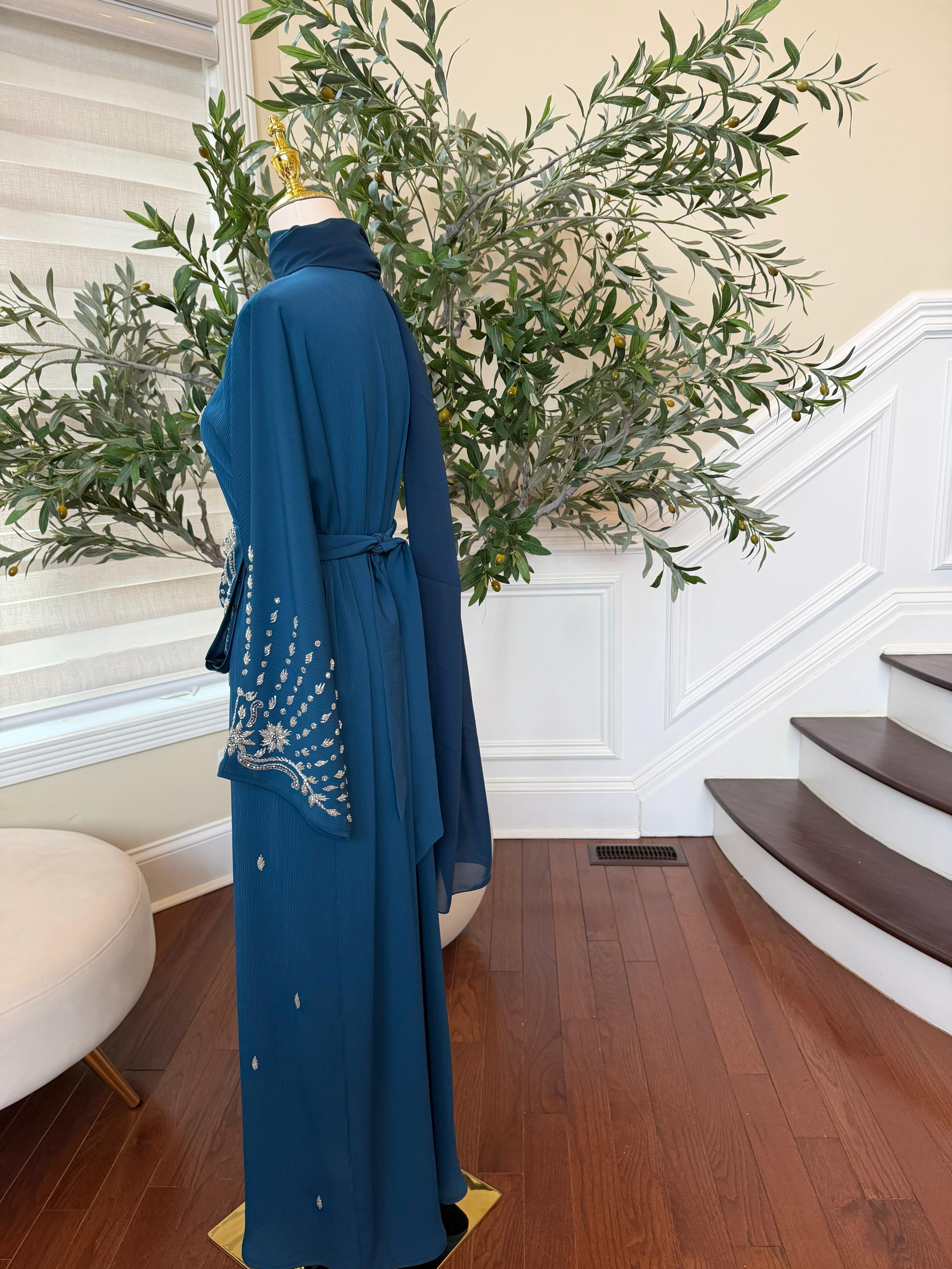 Turquoise Sleeve Crystal Abaya