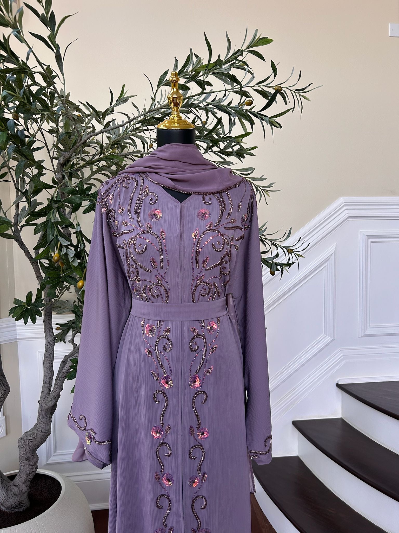 Purple Lavender Detail  Abaya