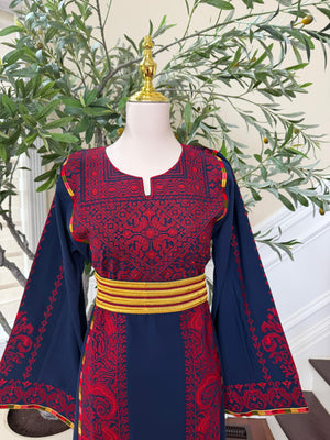 Navy Blue Embroidery Tatreez Thobe