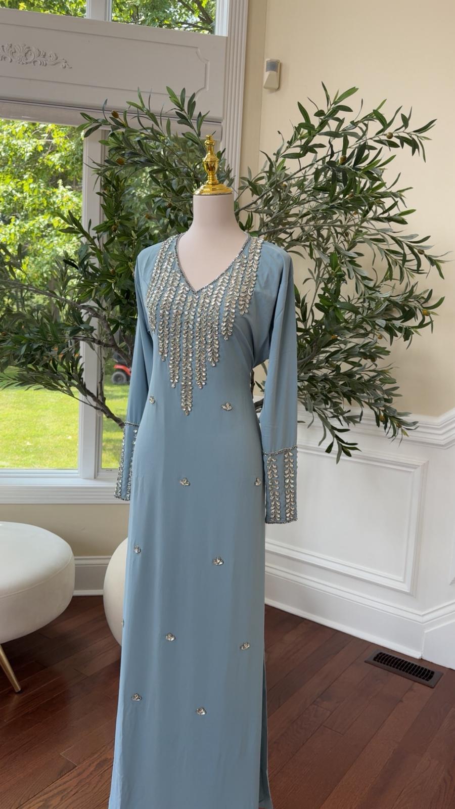 Sky Blue Glamour Kaftan – Embellished for Special Occasions