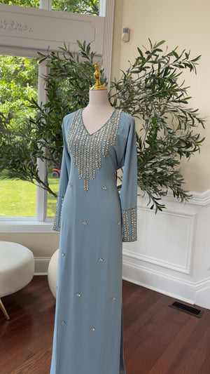 Sky Blue Glamour Kaftan – Embellished for Special Occasions