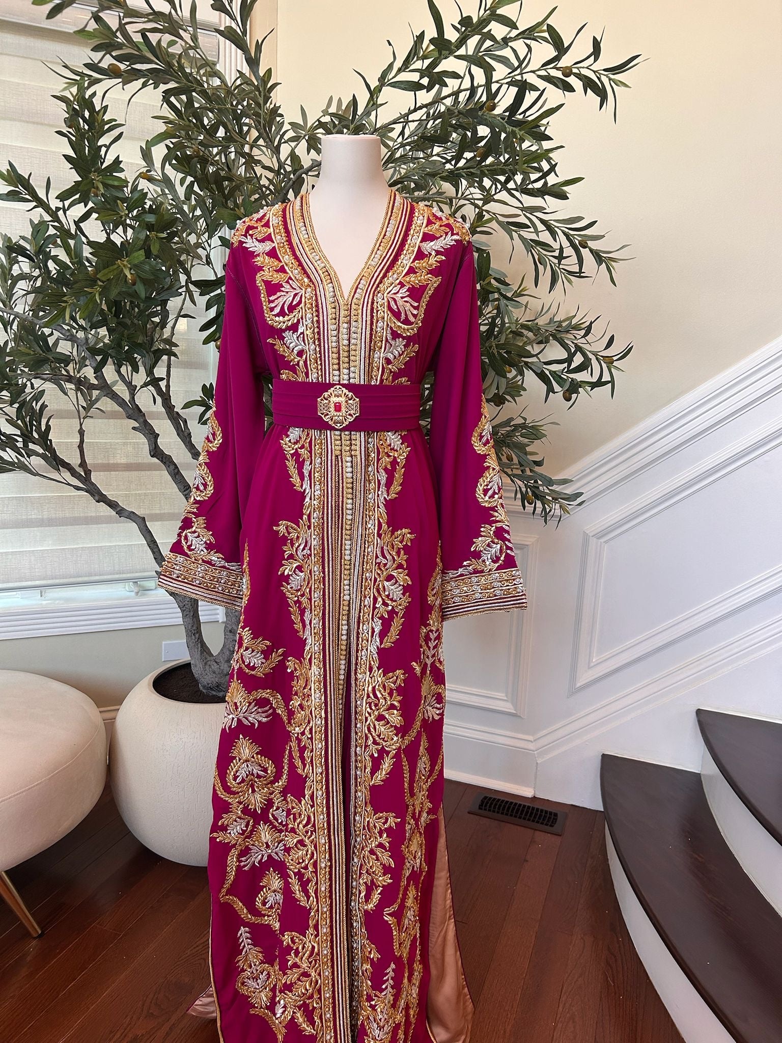 Hot Pink Golden Detail Kuftan