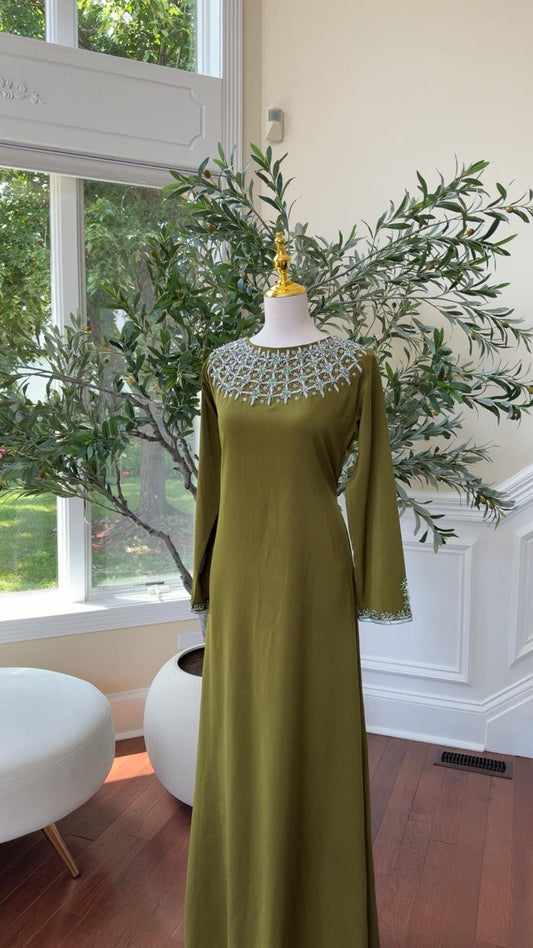 Olive Luxe Crystal Glamour Kuftan