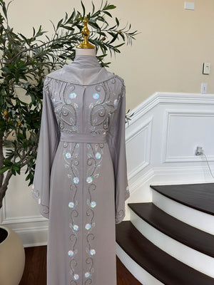 Grey Floral Detail Abaya