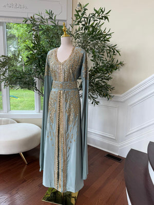 Mint Green Aurora Luxe Kuftan - Gold Essence Detail /2522
