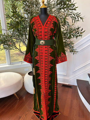 Olive Majestic Red Royale Kuftan