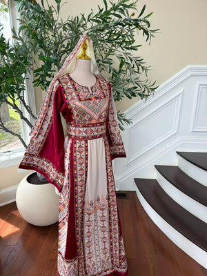 White Embroidery Tatreez Red Thobe