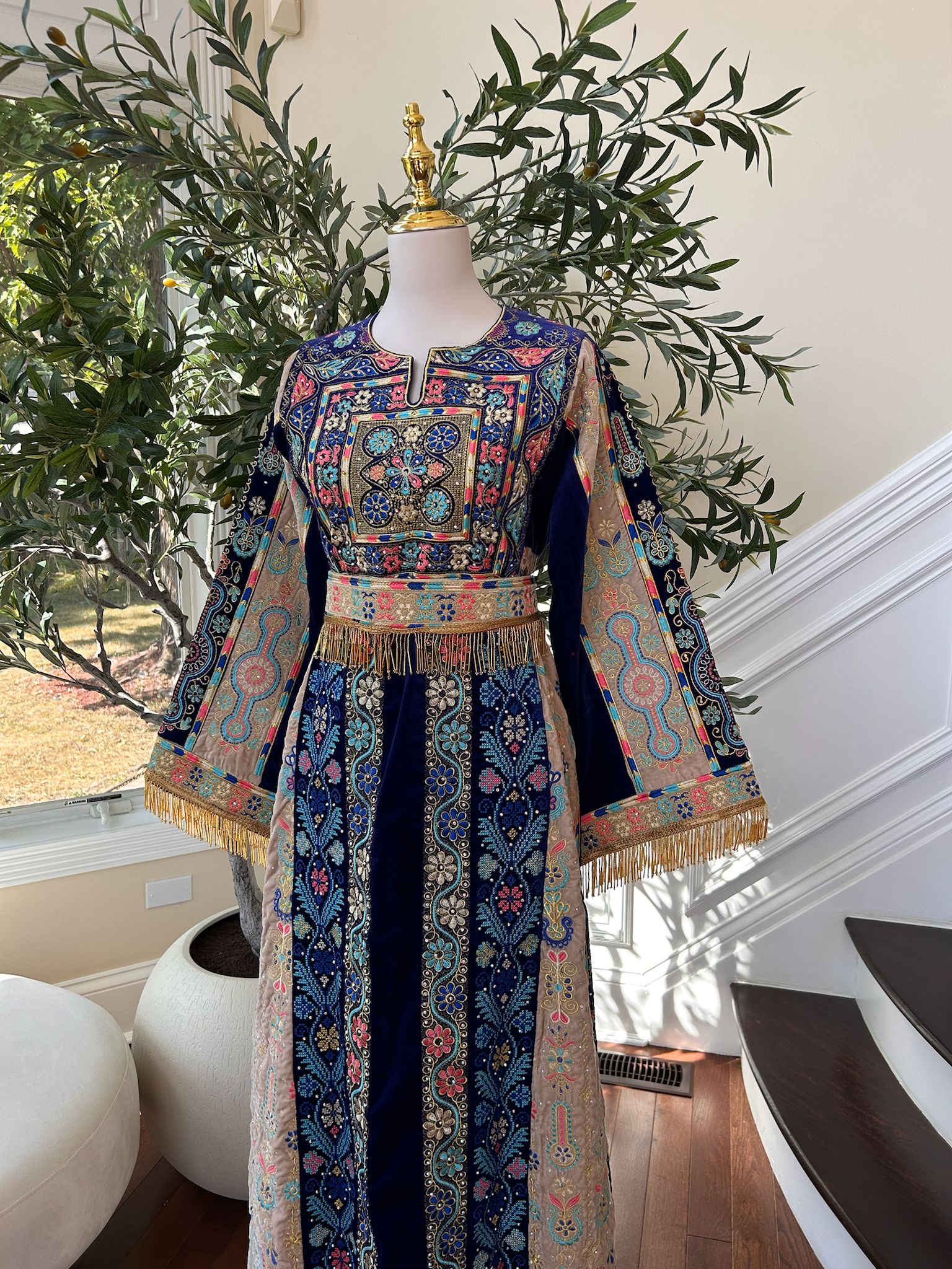 Blue Tatreez Velvet Embroidered Tatreez Thobe