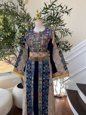 Blue Tatreez Velvet Embroidered Tatreez Thobe