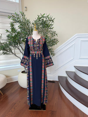 Navy Blue Embroidery Tatreez Thobe