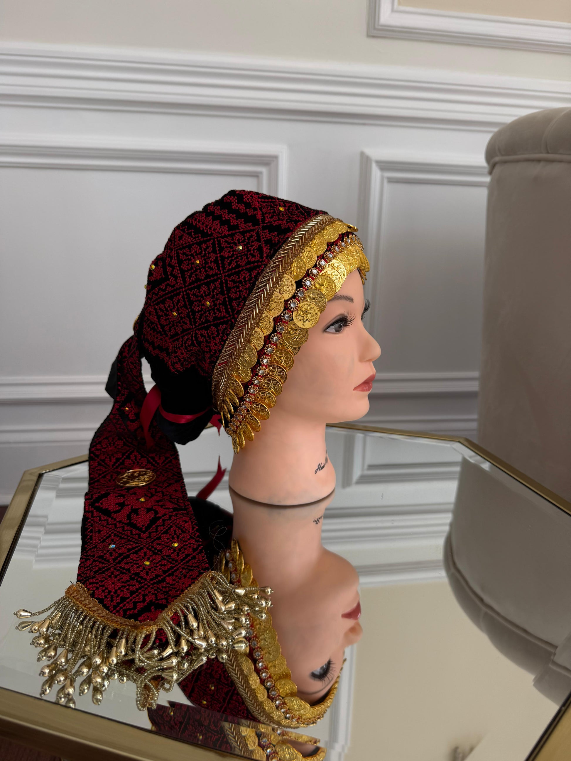 Traditional Red Tatreez Coin Head Peice