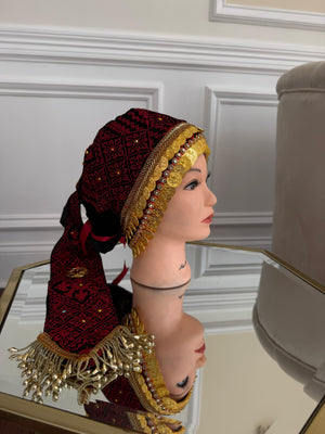 Traditional Red Tatreez Coin Head Peice