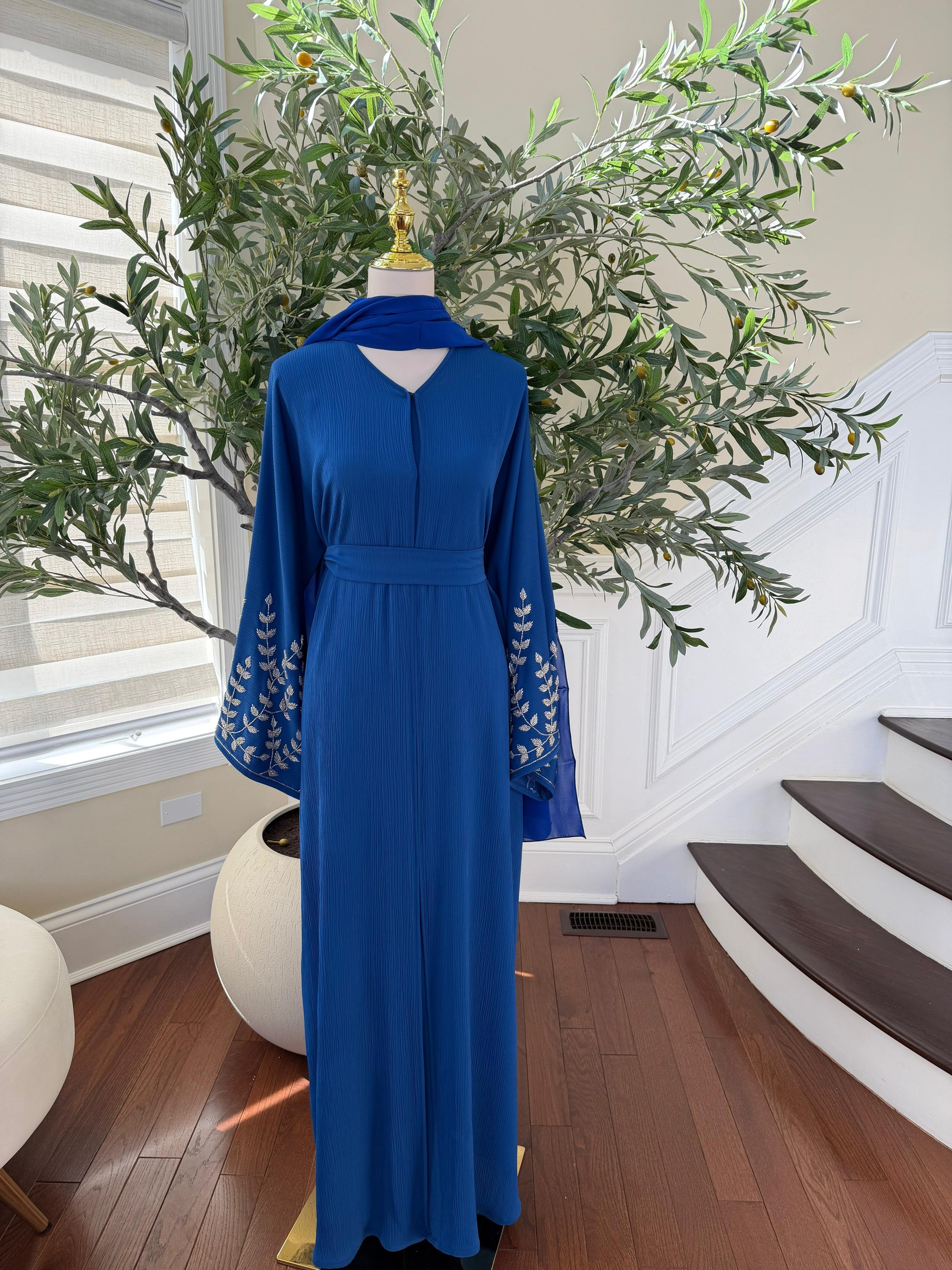 Blue Rose Sleeve Beaded Abaya