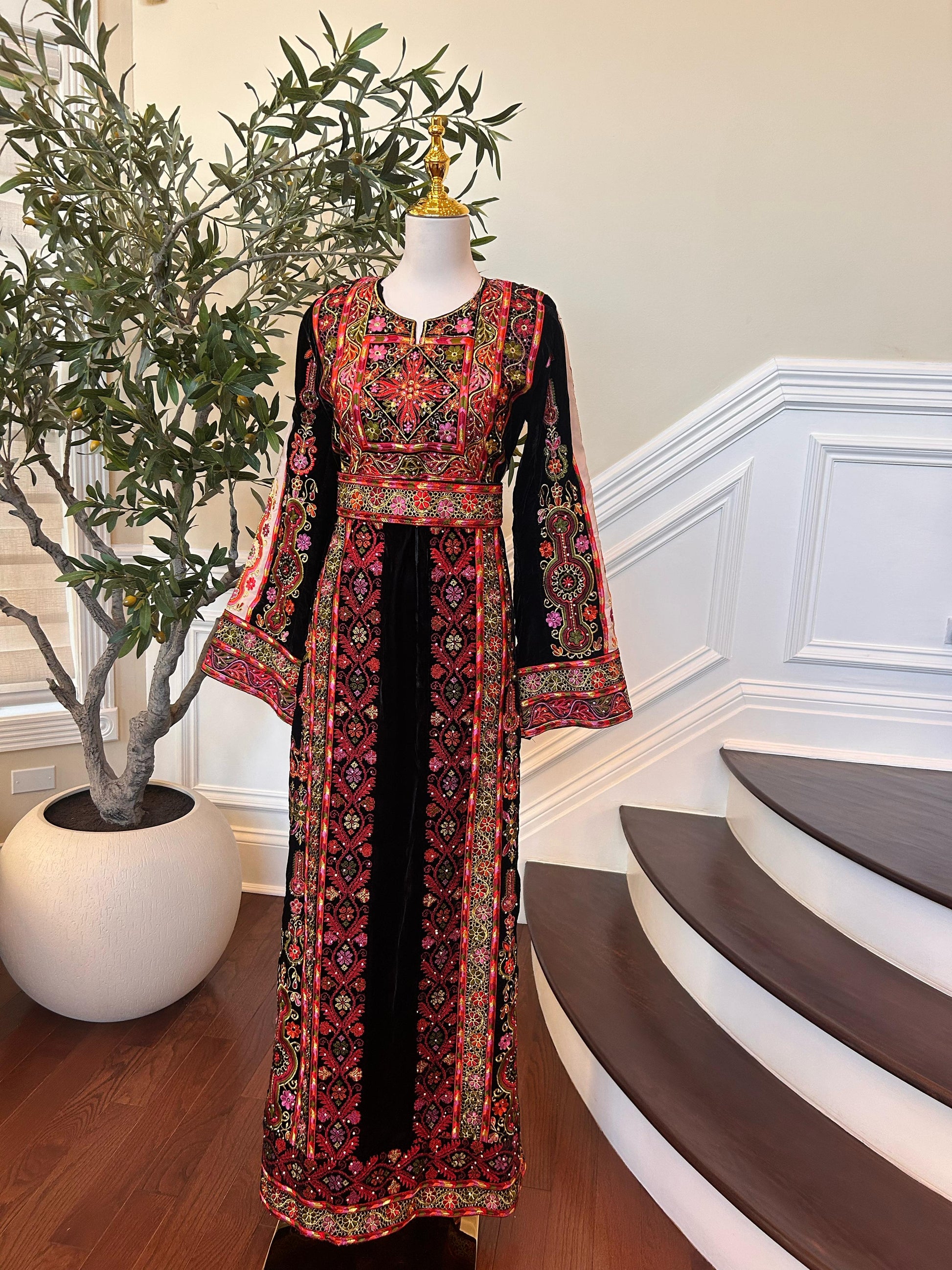 Black Velvet Tatreez Embroidered Thobe