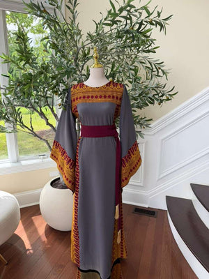 Grey Traditional Tatreez Embroidery Thobe