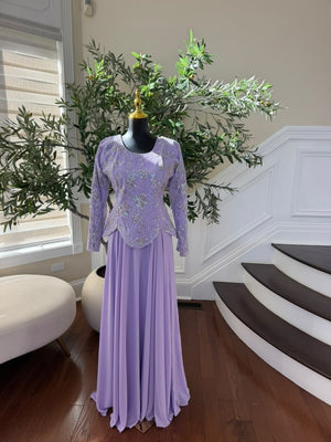 Elegant Lavender Embroidered Two-Piece Gown