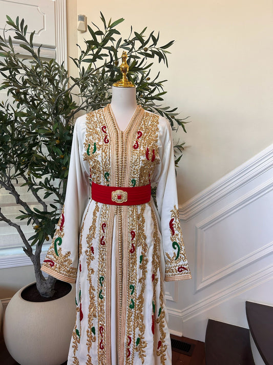 White and Red Detailed Kuftan
