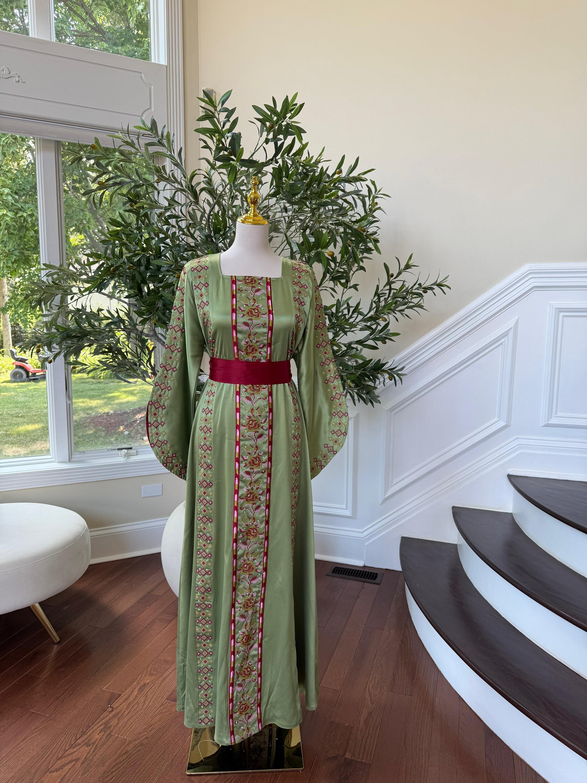 Green Satin Tatreez Thobe