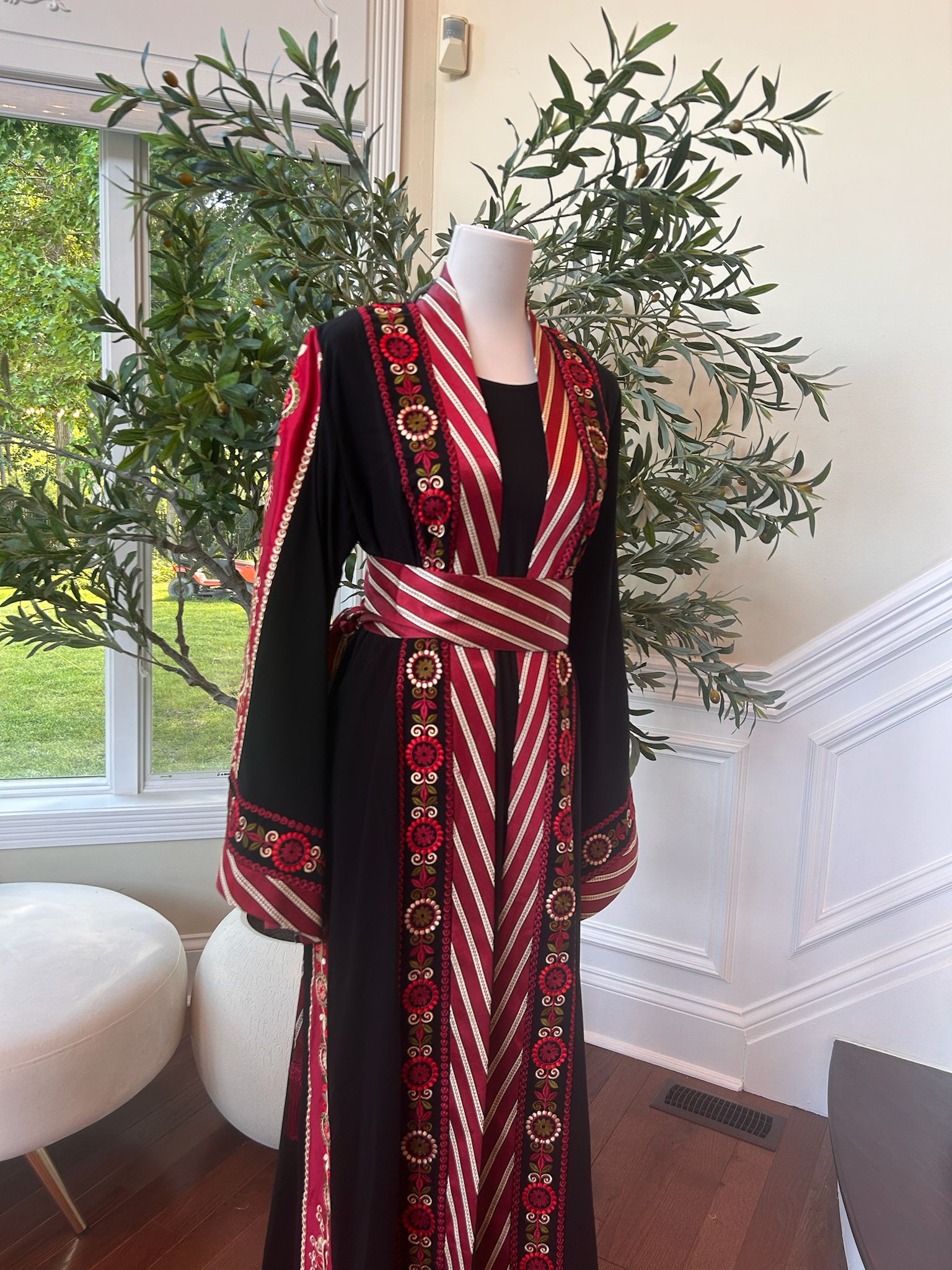 Traditional Black Embroidery Tatreez Red Thobe