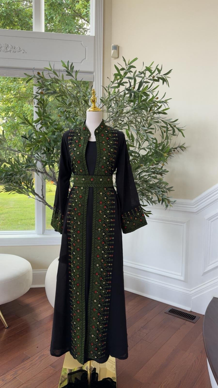 Green Tatreez Heritage Bloom Abaya