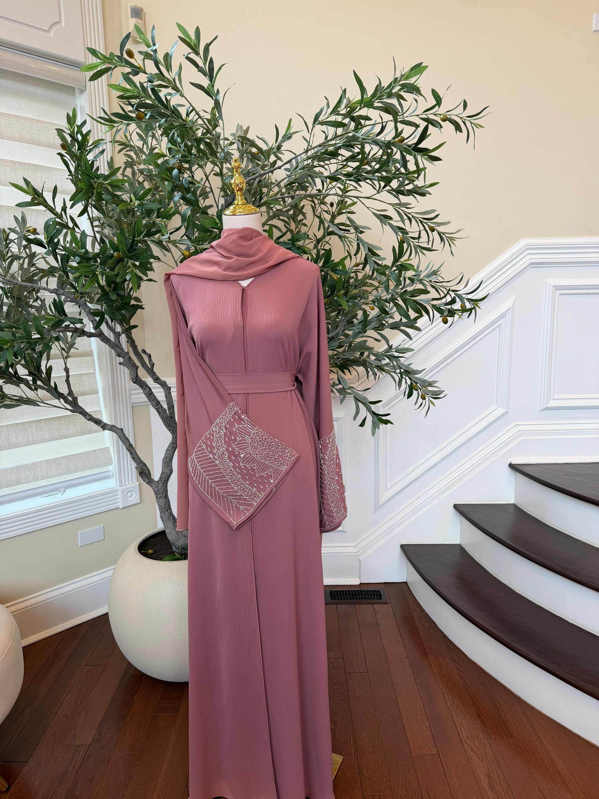 Pink Blush Rose Sleeve Abaya