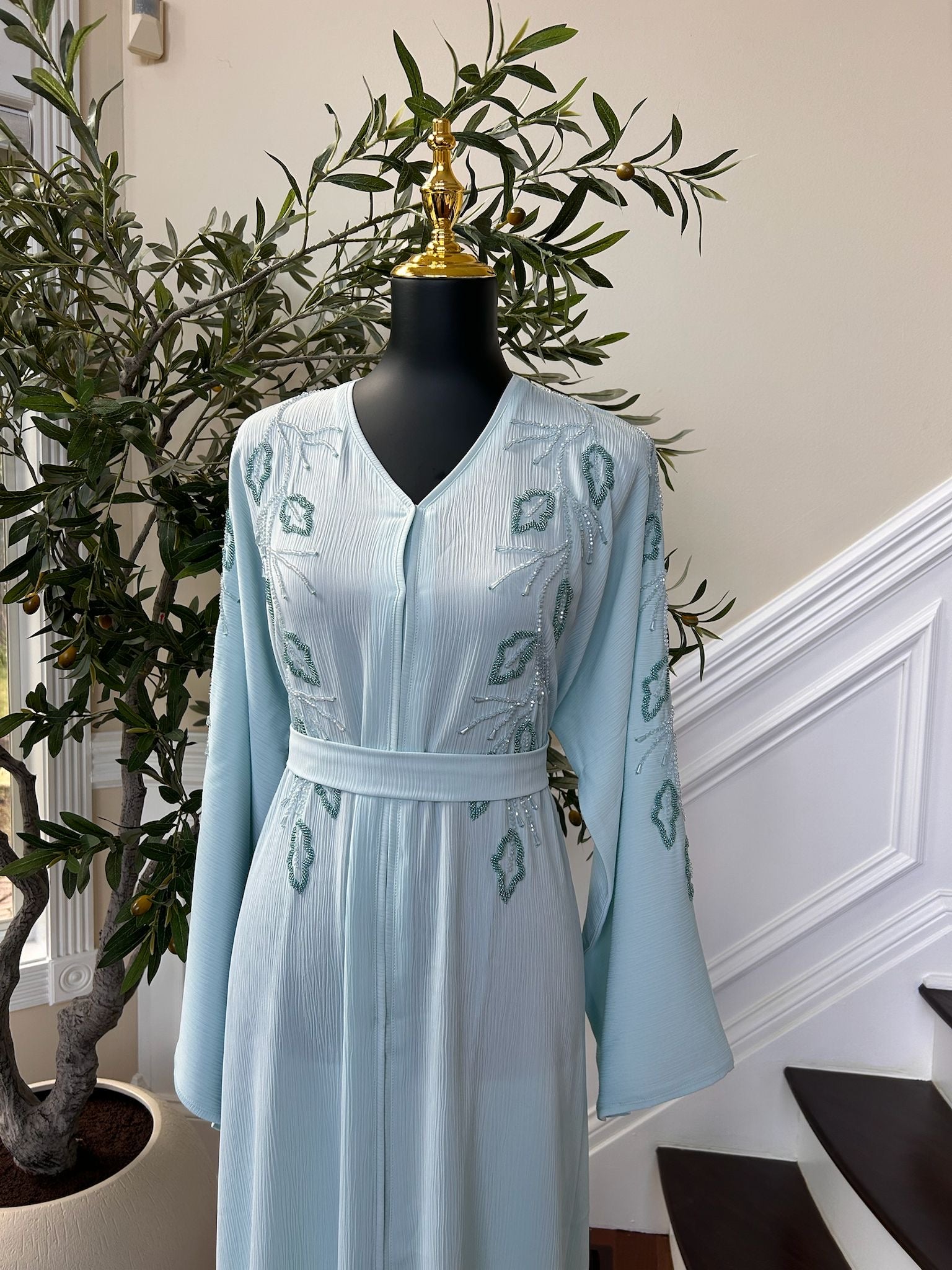 Baby Blue Design Charm Abaya