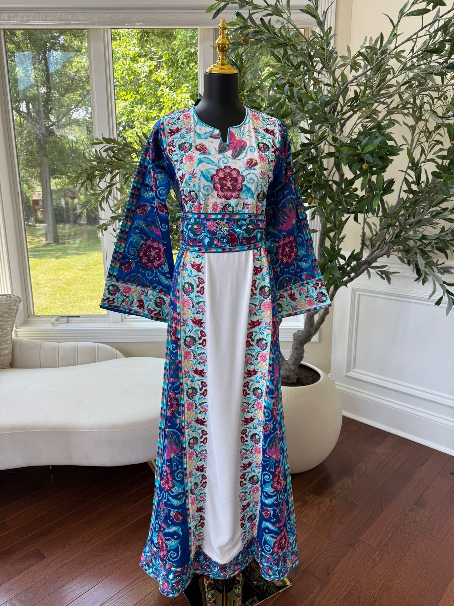 Blue Embroidery Tatreez Thobe /A