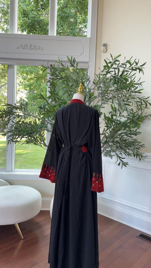 Red Tatreez Embroidery Abaya