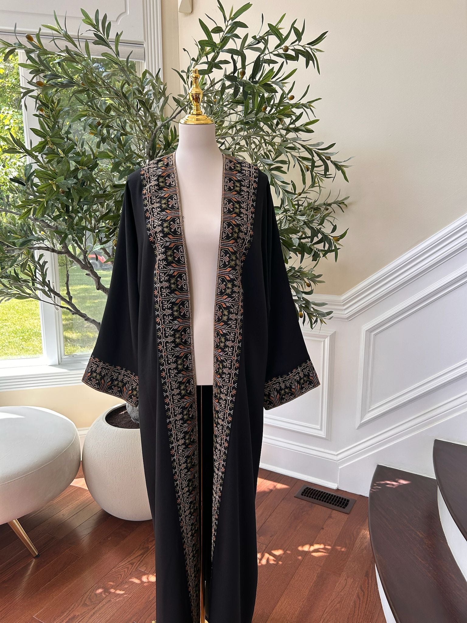 Black Cardigan Abaya Tatreez Detailing