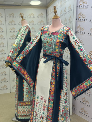 Teal & Ivory Palestinian Tatreez Thobe