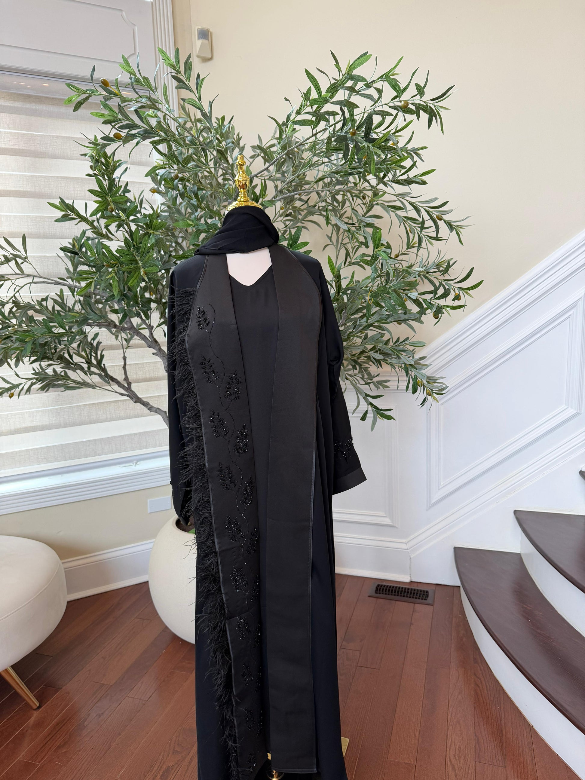 Black Crystal Beaded Abaya