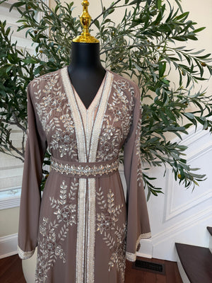 Taupe Beaded Charm Elegance Kuftan