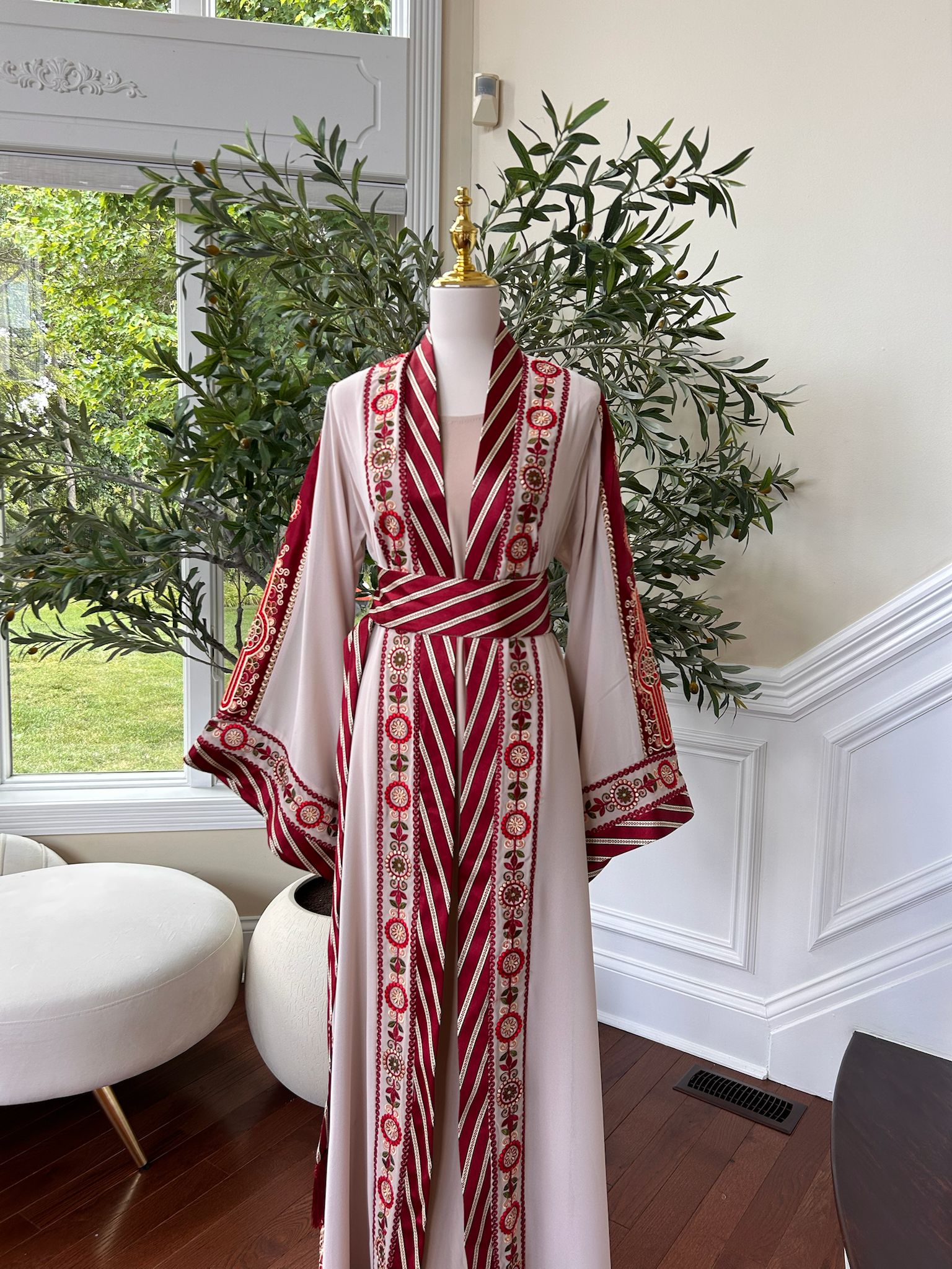 Cream Tatreez Two Piece Thobe