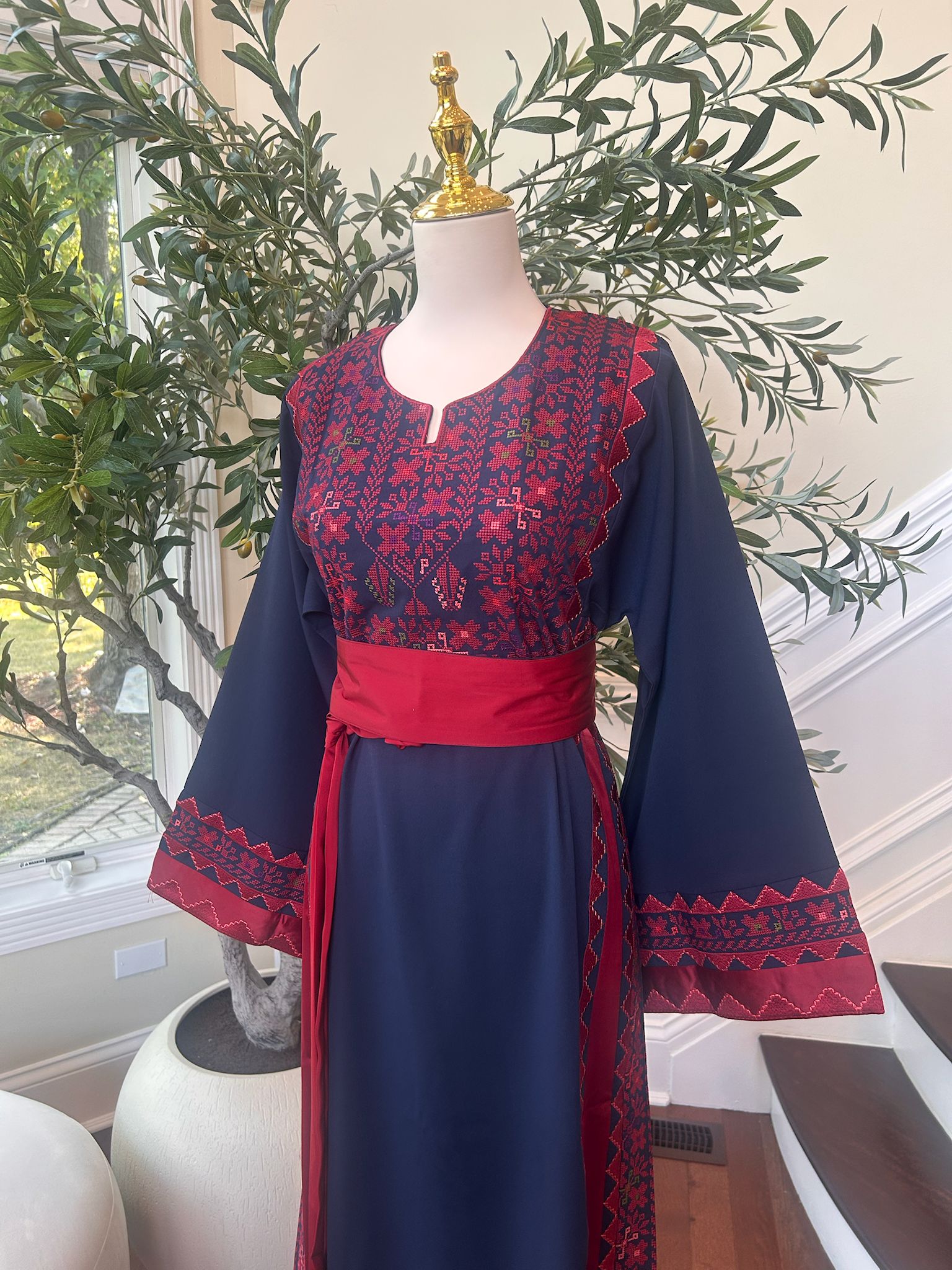 Blue Embroidery Tatreez Red Detail Thobe