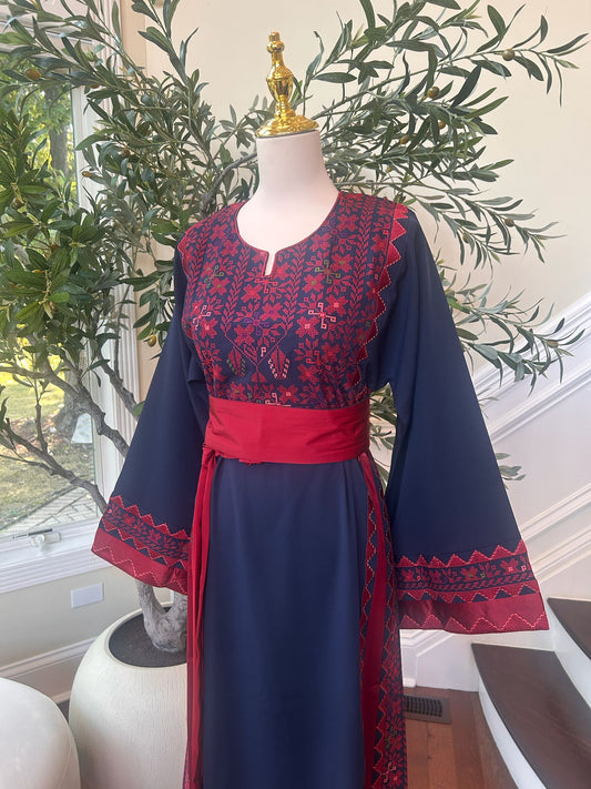 Blue Embroidery Tatreez Red Detail Thobe
