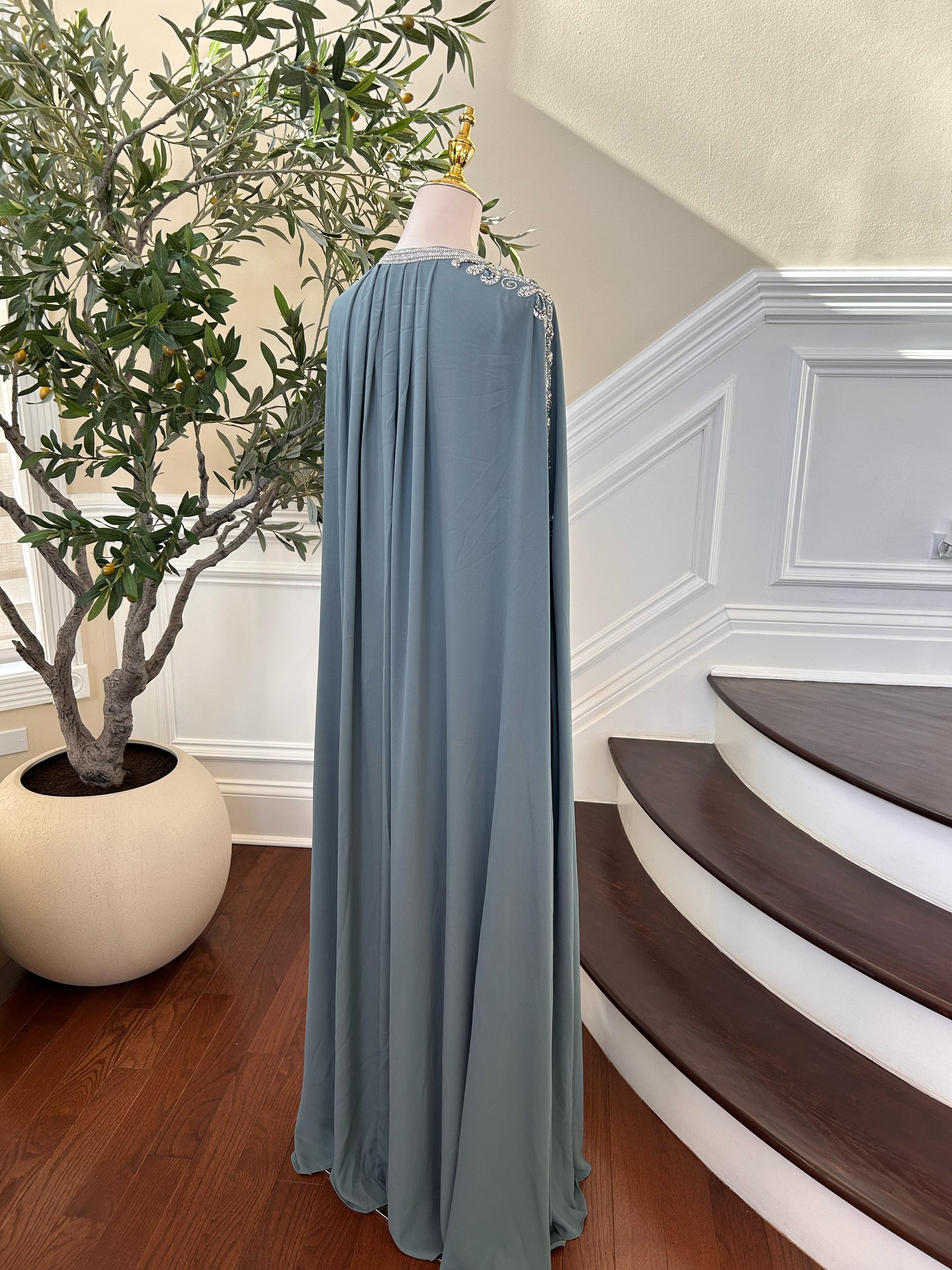 Mint Blue Beaded Stone Kuftan