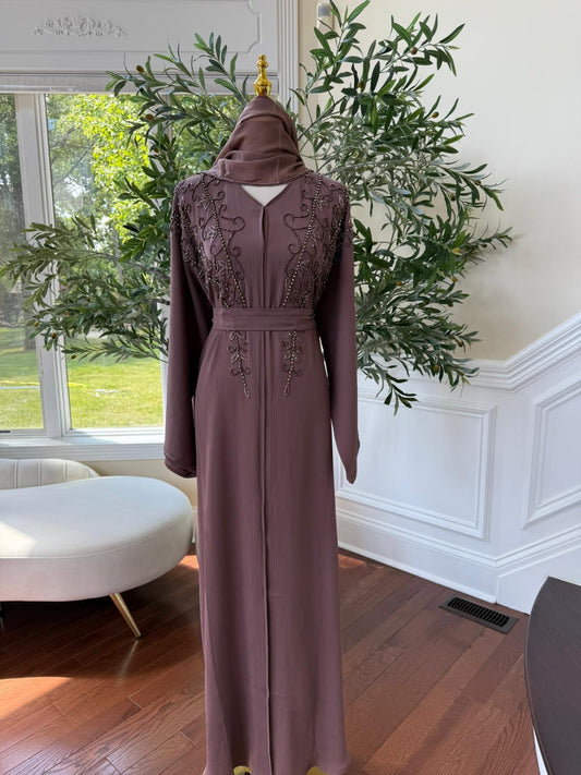 Rose Muave Beaded Abaya