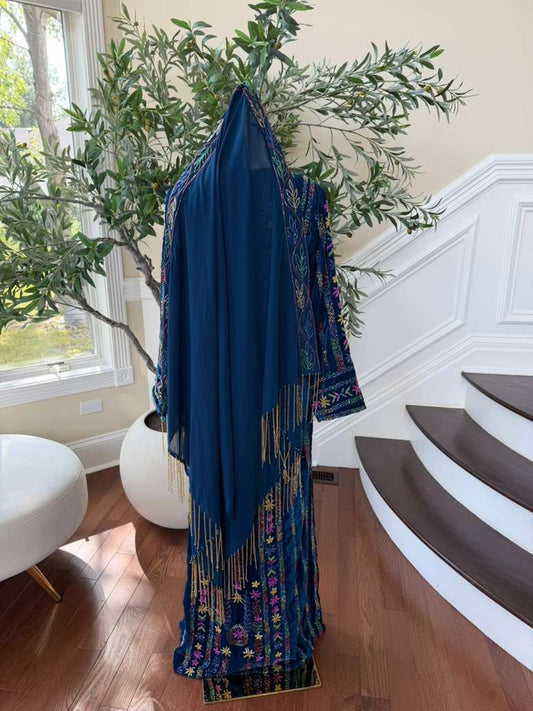 Blue Beaded Stone Khirka Shal Mandil