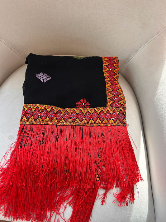 Black/Red Tatreez Khirka Shal Mandil