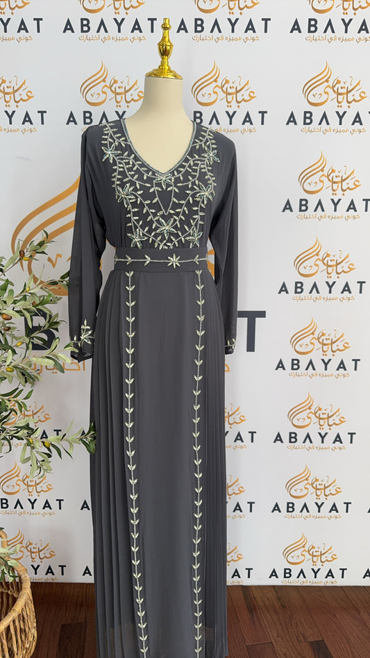 Elegant Grey Floral Kuftan