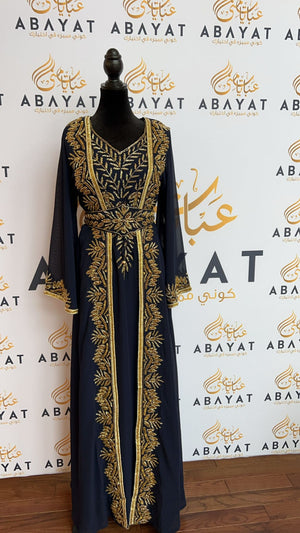 A Luxury Navy Blue and Gold Kuftan #8097713