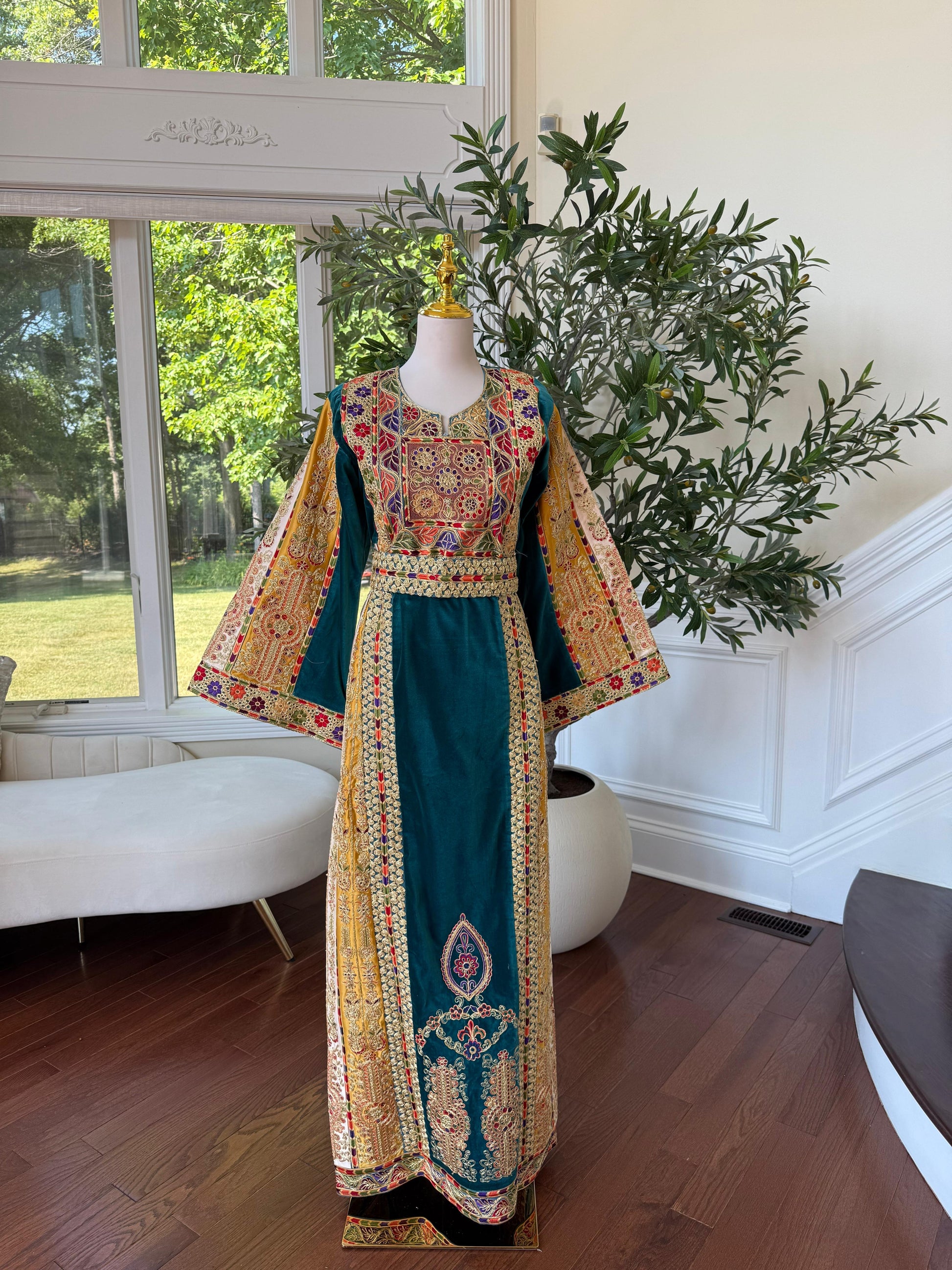 Turquoise Malaka Velvet Thobe