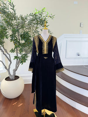 Navy Blue Velvet Celestial Gold Dress